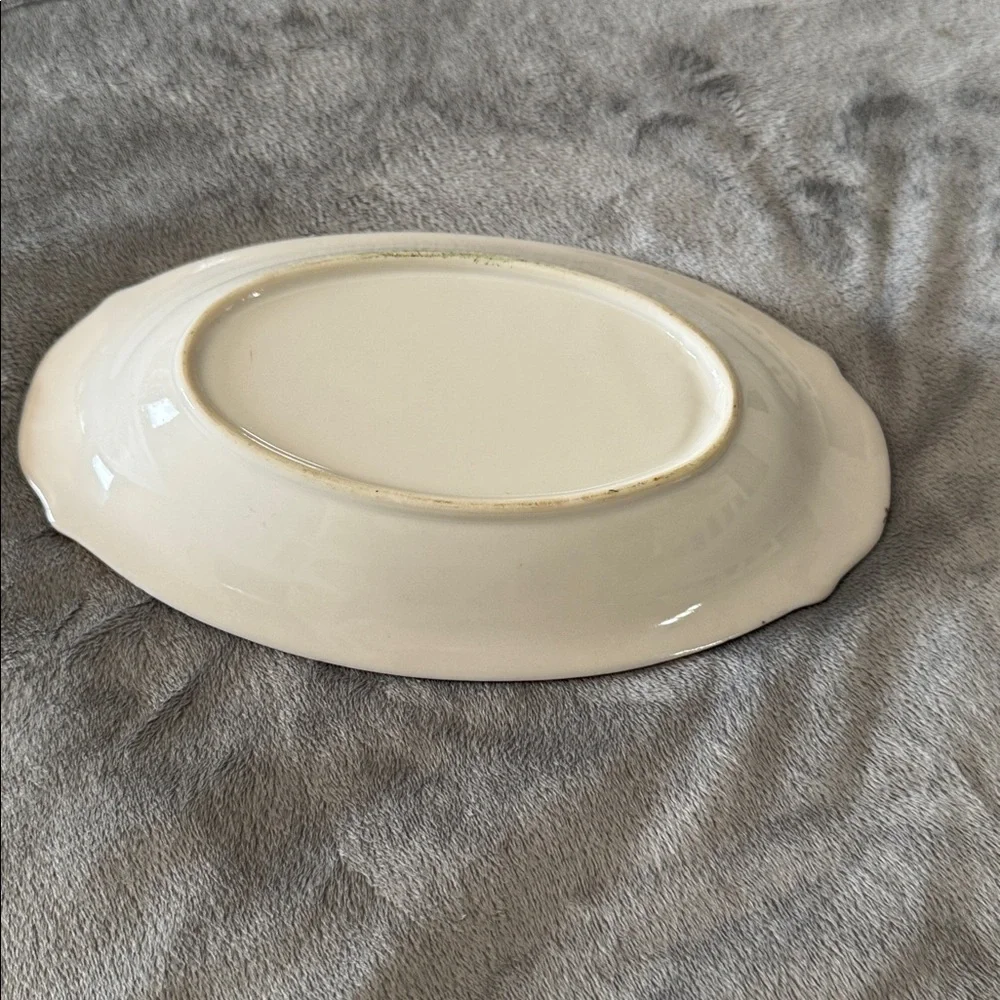 Vintage Norleans Blue Lusterware Oval Relish Dish‎ Painted Violets Iridescent